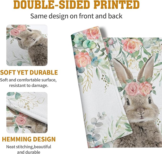 Easter Bunny Placemats Set of 4 Eucalyptus Leaves Rabbit Rose Place Mats 12x18 - Image 5