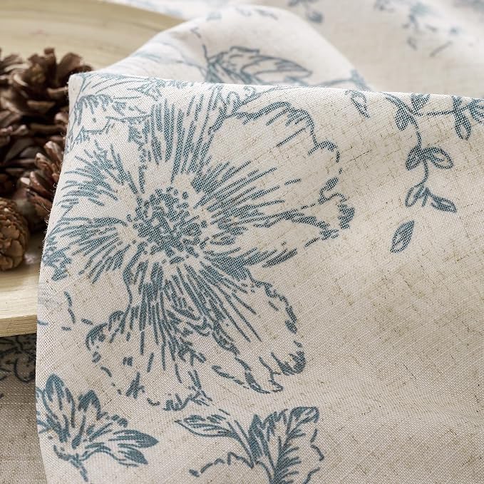 jinchan Blue Floral Linen Curtains Lined 63 Inch Vintage Back Tab 2 Panels | - Image 7