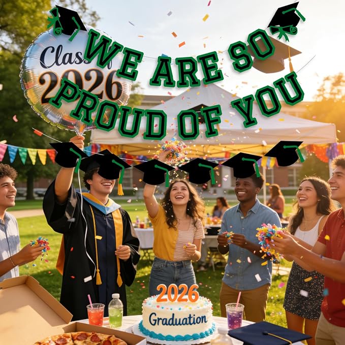 We Are So Proud Of You Banner Graduation Party Decorations Congrats Grad Cap - Image 3