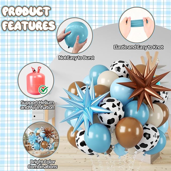 Biapian Cow Print Balloons, 12 Inch Light Blue Brown Cow Balloons Sand White - Image 3