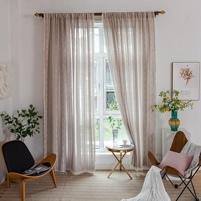 Linen Embroidery Striped Farmhouse Curtains - Image 3