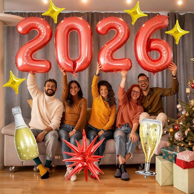 Red 2026 Balloons, 40 Inch Number 2026 Red Foil Balloons - Image 7