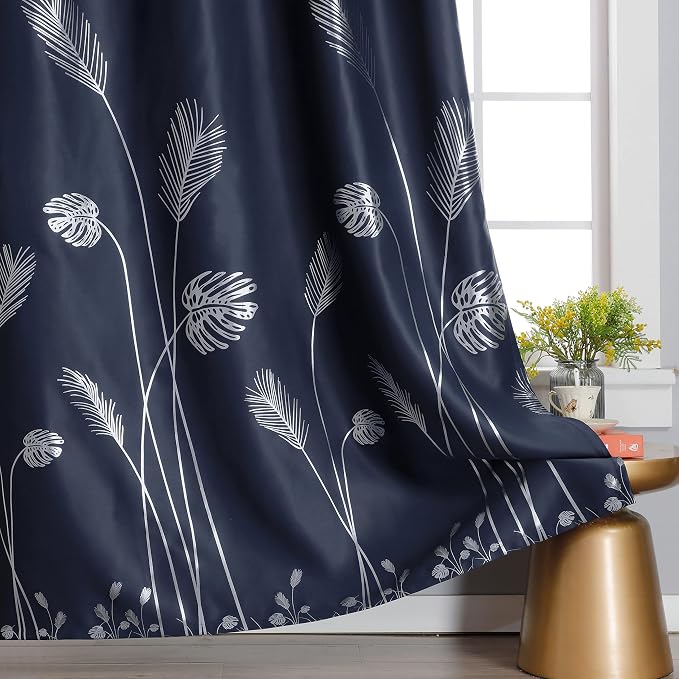 Blackout Curtain for Patio Door 80W x 84L Inch Long Silver Palm Tree Pattern - Image 4
