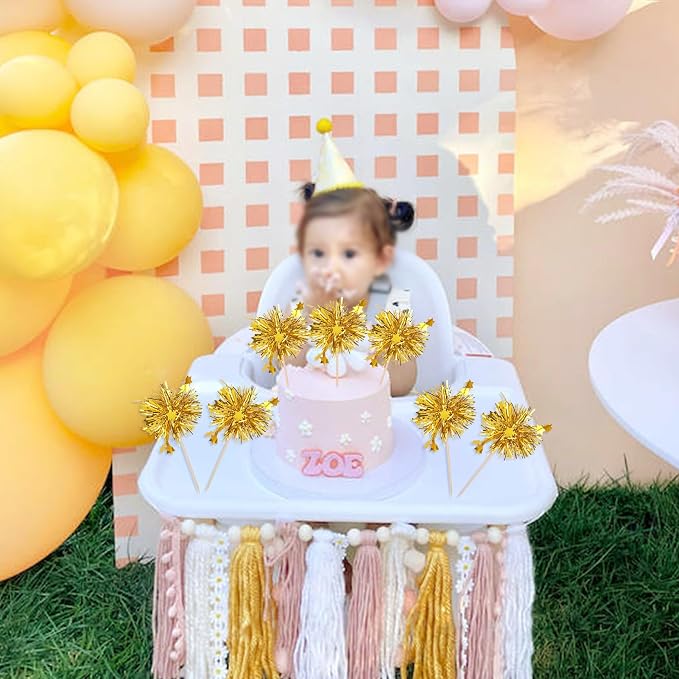 30 PCS Foil Firework Cupcake Toppers Star Cupcake Picks Sparkle Tinsel Flower - Image 7
