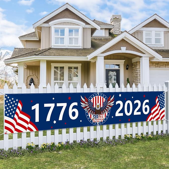 Large 250th Anniversary Banner 120" x 20" 1776-2026 250 Years Birthday America by ProbsinFlags