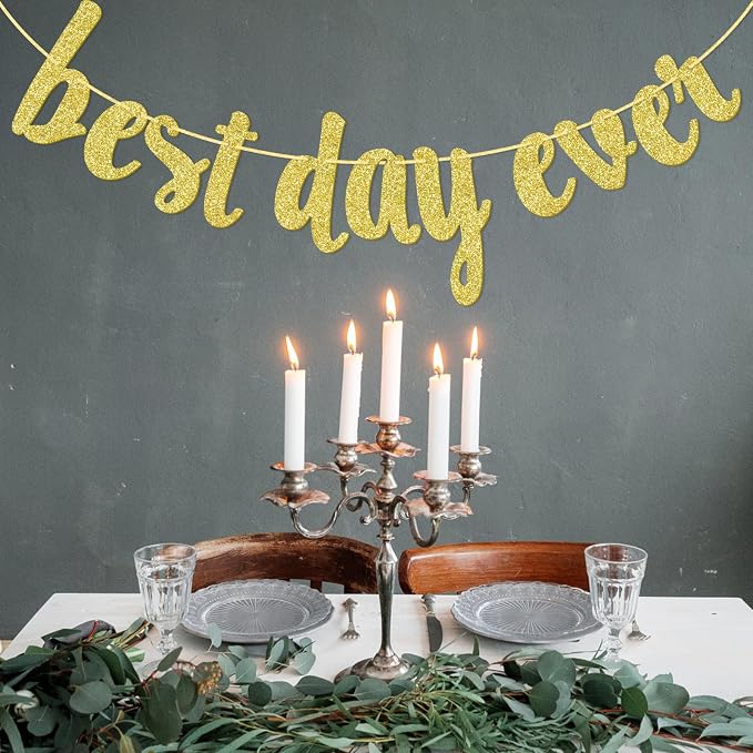 Qttier Best Day Ever Banner, Wedding Banner, | Gold Glitter Wedding Reception - Image 8