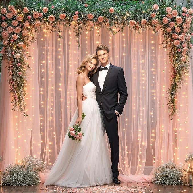 20x8ft Peach Tulle Backdrop Curtain - Image 6