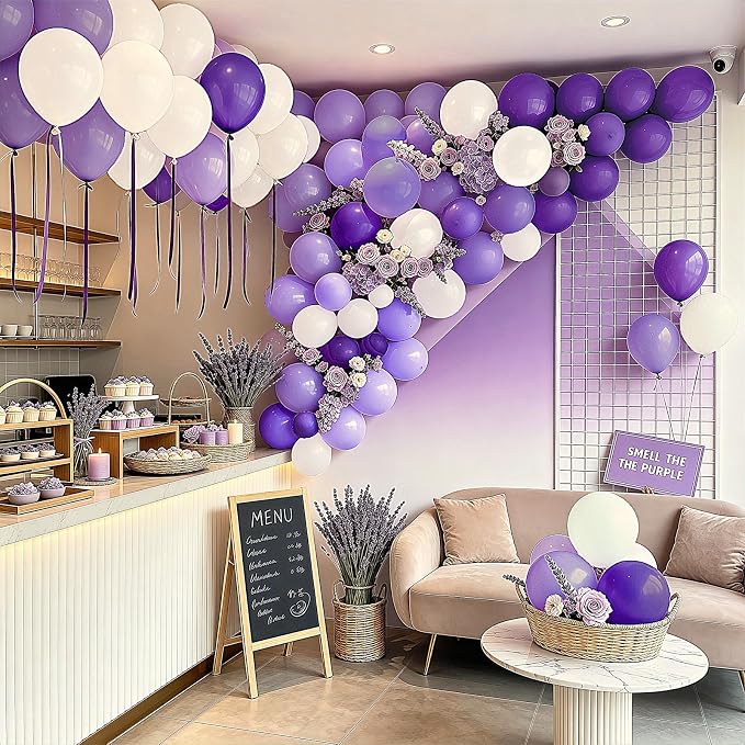 Purple and White Balloons 100Pack 12 Inch Set Latex Party Decorations | Dark - Image 3