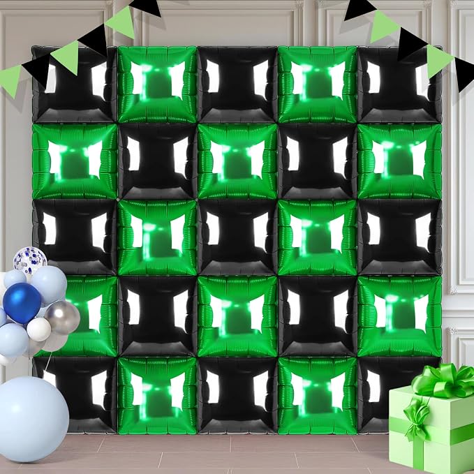 Black and Green Square Foil Balloons 25 Pcs Metallic Black and Green Balloons by Unknown