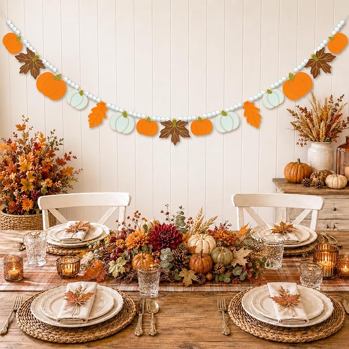 Fall Decorations, Fall Felt Maple Leaves & Pumpkin Garland - Image 4
