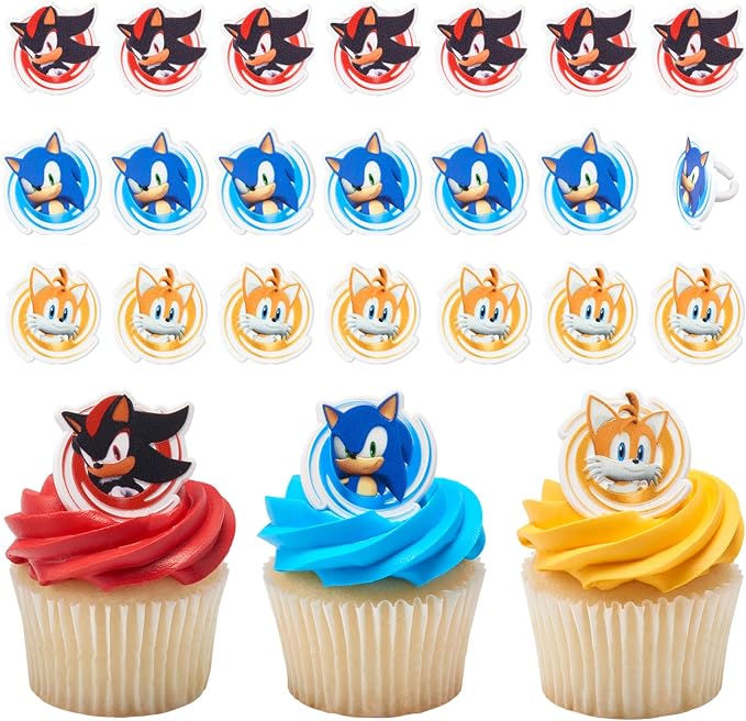 DecoPac Sonic the Hedgehog Rings, Cupcake Decorations Featuring Sonic, and by Decopac
