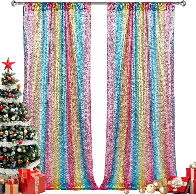 2×8FT-2PCS Rainbow Sequin Backdrop Curtains Panels, Photography Backdrop - Image 7