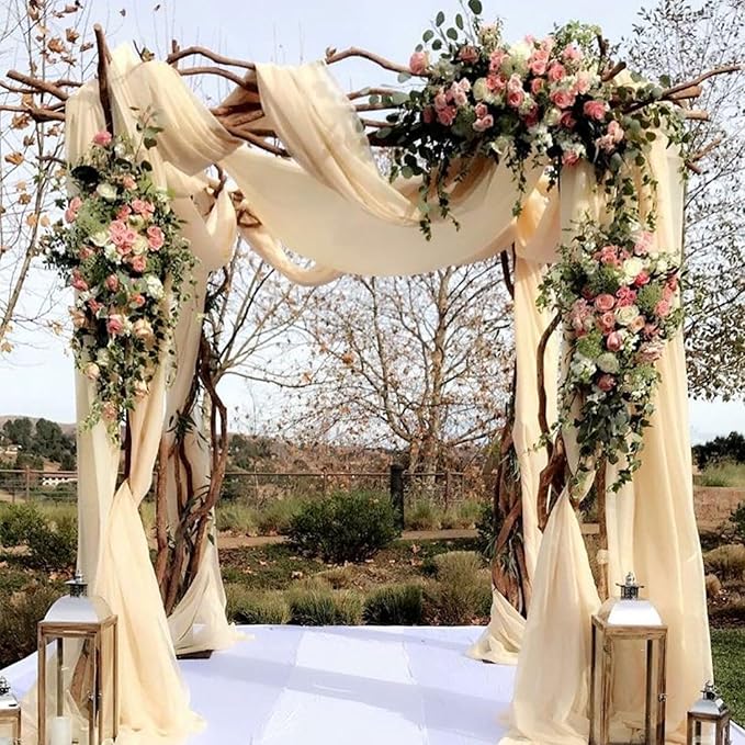 4 Panels Wedding Arch Draping Fabric 20Ft Length x 28" Width Champagne Arch Drapes Chiffon Fabric Sheer Curtains Backdrop for Party Bridal Decorations Wedding Ceremony Ceiling Stage Reception Decor