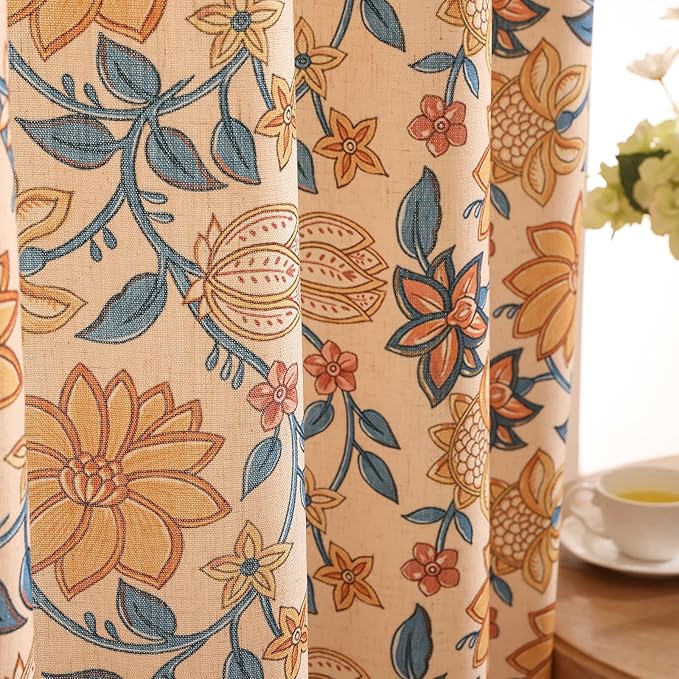 Designer Vintage Linen Printed Curtain, 2 Panels, kitchen Bedroom Living Room by Isaennehomedecoration