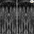 2 Pack Foil Curtain Backdrop Black Metallic Tinsel Foil Fringe Curtains Photo by KEJ