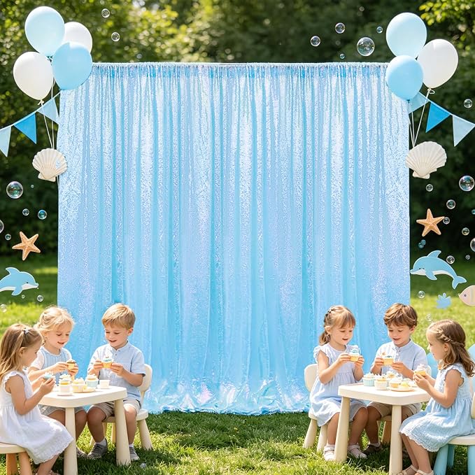 Hahuho Mermaid Blue Sequin Backdrop Curtain, Banquet Decoration（6 Panels - Image 4