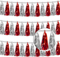 3P Red Silver Tassel Banner Garland Metallic Foil Fringe Banner Tinsel Tassels by FENGNIAN