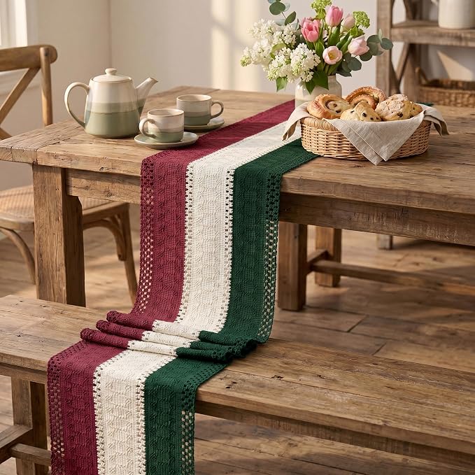 Artoid Mode Green Beige Red Farmhouse Rustic Table Runner 12x120 Inch | Holiday - Image 5