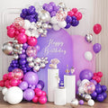 Hot Pink Purple White Silver Balloon Garland Arch Kit by Unknown