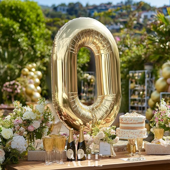 AULE 40 Inch Light Gold 0 Balloon Number Foil 0-9 Birthday Big Numbers | - Image 2