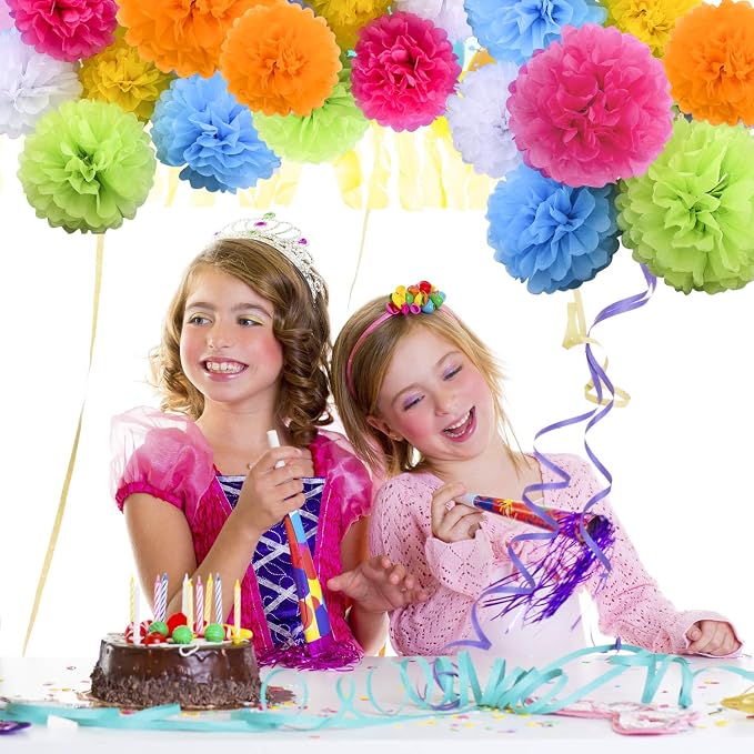 Livder Paper Flowers Bright Colorful Tissue Paper Pom Poms - Image 6