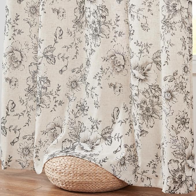 jinchan Floral Linen Curtains Lined 108 Inch Farmhouse Back Tab 2 Panels | - Image 8