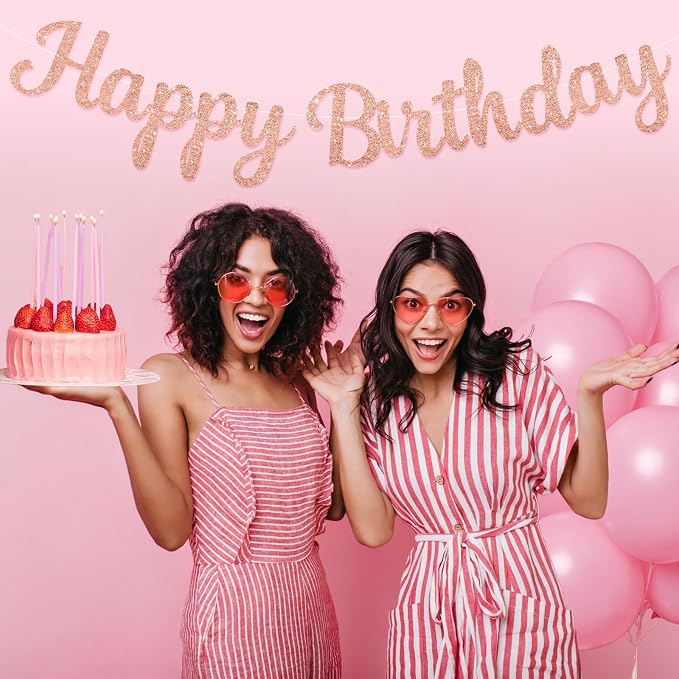 Pre-Strung Rose Gold Happy Birthday Banner NO DIY - Image 4