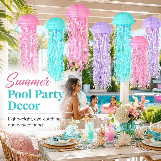 6-Pack Jellyfish Paper Lanterns, Mermaid Birthday Party Decorations | 10-Inch - Image 5