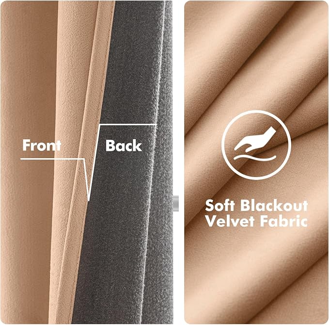 MIULEE Velvet Curtains Blush Beige 52 x 90 Inch Length Set of 2 | Grommet Drapes - Image 3