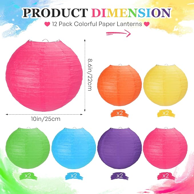 Qenk 12 Pcs Colorful Paper Lanterns - Image 2