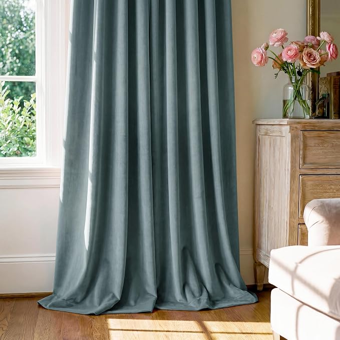 Dark Slate Velvet Curtains for Living Room, W52 x L96 inches, Back Tab Window - Image 7