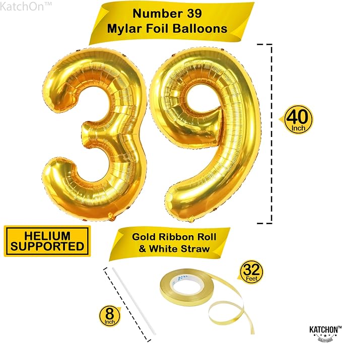 KatchOn Gold 39 Balloon Number 40 Inch, 39 Birthday Decorations | Gold 39 - Image 4