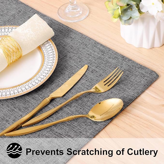 Faux Cotton Linen Placemats Set of 6, Cloth Washable Farmhouse Dining Table Mats - Image 4