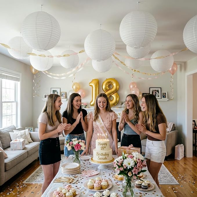 10Pcs 16 Inch Large White Paper Lanterns, Jumbo Hanging Party Decorations | - Image 6