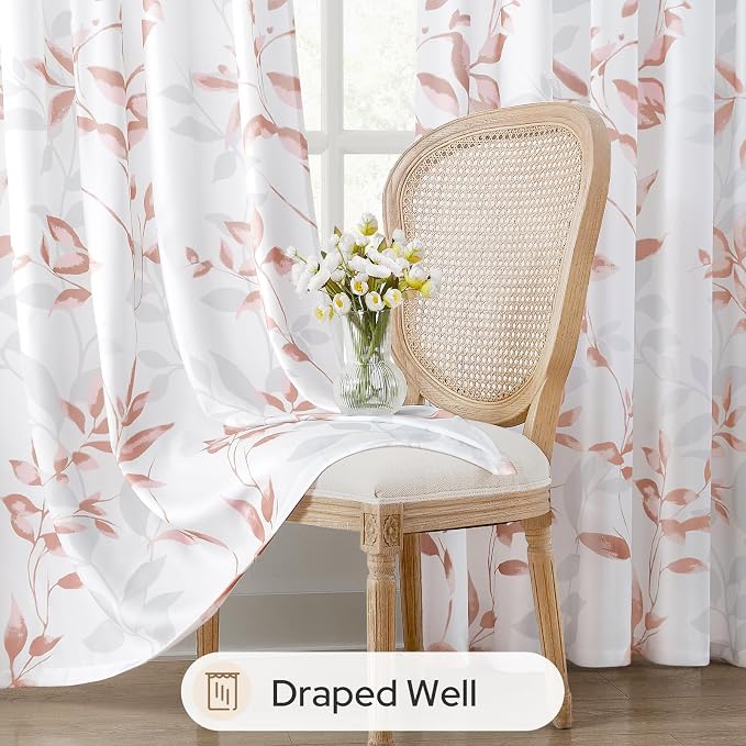 HOMEIDEAS Non-See-Through Pink and White Privacy Sheer Curtains 52 X 84 Inch - Image 4