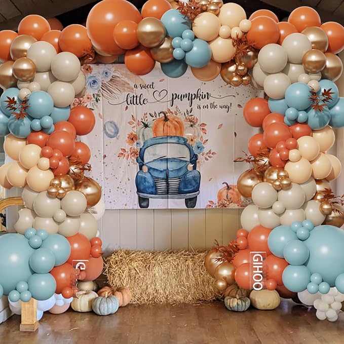 Fall Thanksgiving Balloon Arch Kit 137PCS Dusty Blue and Burnt Orange Balloon - Image 7