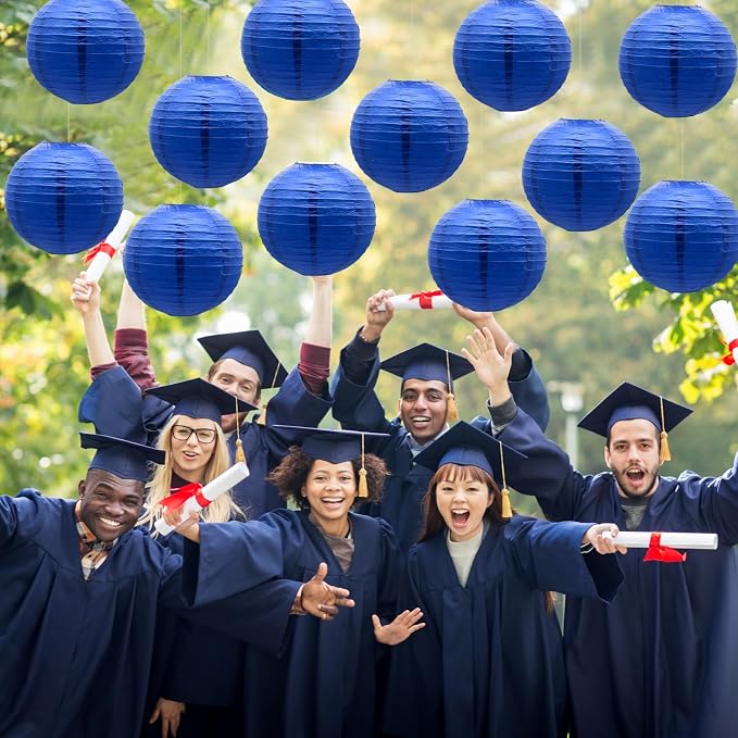 Blue Paper Lanterns Hanging Ceiling Chinese Round Lanterns - Image 7