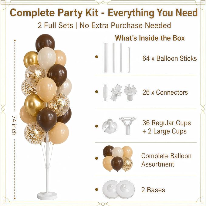 Hiins Brown Gold Balloon Stand Kit Set of 2 - Image 2