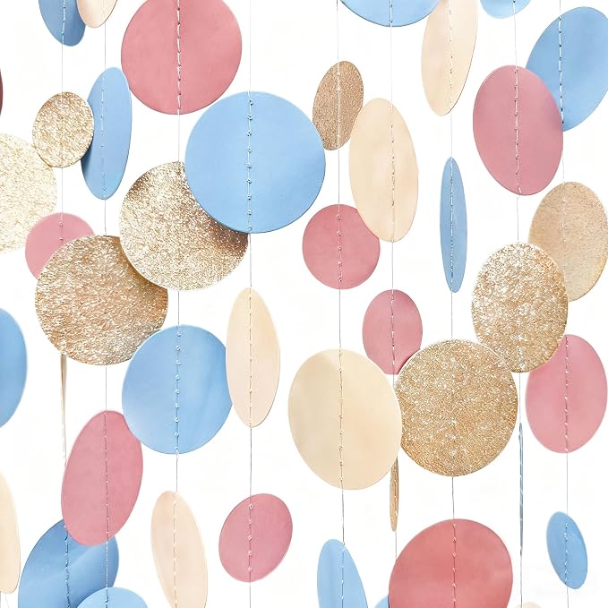 Champagne Gold Dusty Pink Blue Cream Beige Circle Dot Hanging Streamer Polka by pinkblume