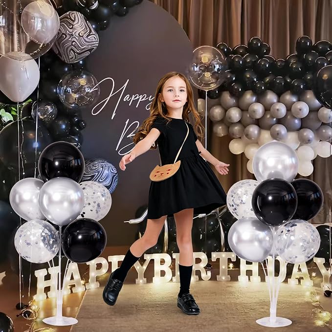 Black and Silver Balloons Table Centerpieces Stand Kit - Image 6