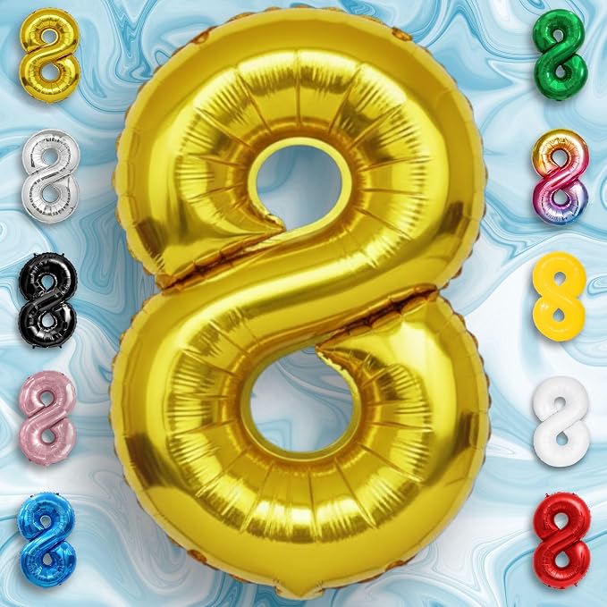 Gold Number Balloon 8 Mylar Foil Balloons 32 inch - Image 3