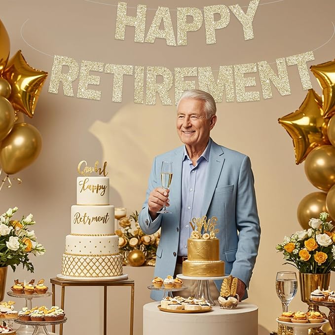 Glitter Champagne Gold Happy Retirement Banner Pre-Strung Retirement Party - Image 6