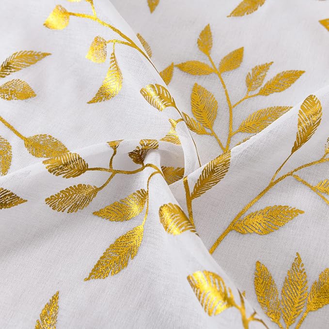 Sutuo Home White Sheer Curtains 84 Inches Long 2 Panels Set, Luxury Gold Foil - Image 7