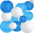 12Pcs Blue and White Paper Lanterns Set, Round Hanging Lanterns in Assorted by Peywot