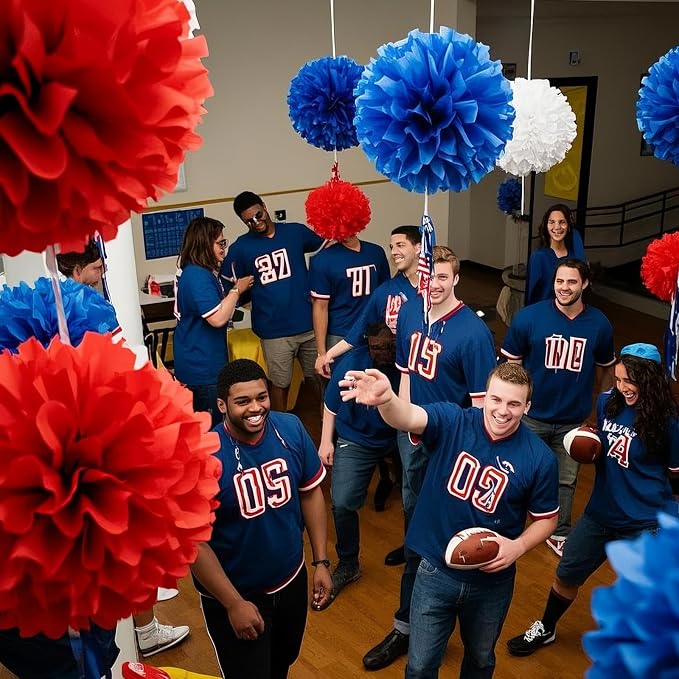 Capesaro Red White and Blue Tissue Paper Pom Poms - Image 3