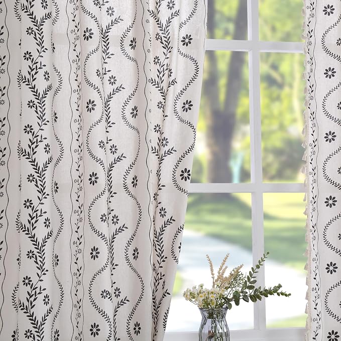 Schweek Boho Tassels Curtains for Living Room 84 Inches Long 2 Panels Ivory | - Image 7