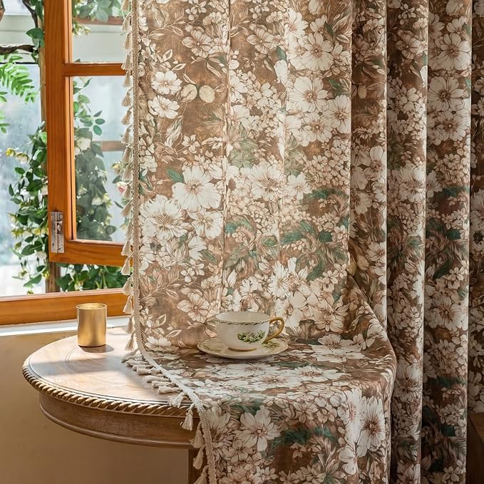 Floral Semi Sheer Rod Pocket Bedroom Curtains 84 Inch Length 2 Panels Set | - Image 5