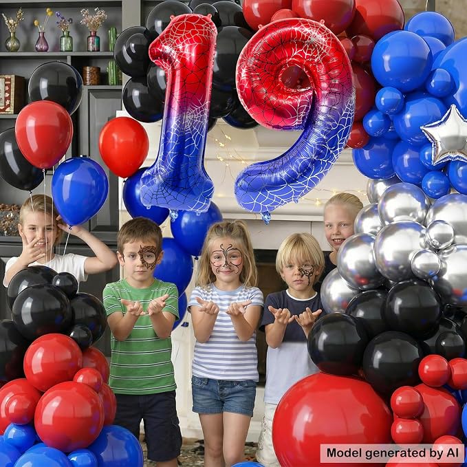40 Inch Spider Theme Number Foil Balloons, Large Number 19 Balloons - Image 4