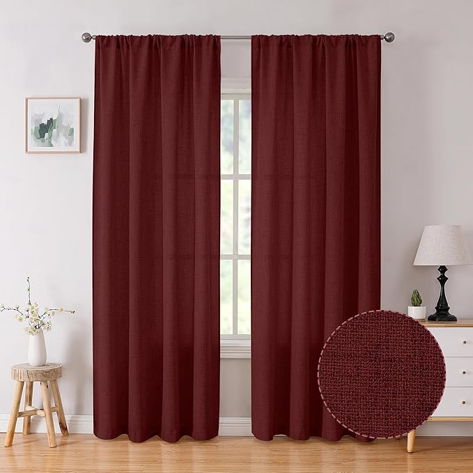 Tollpiz Linen Curtain Bedroom Rod Pocket Semi Sheer Curtains Burlap Light by Tollpiz