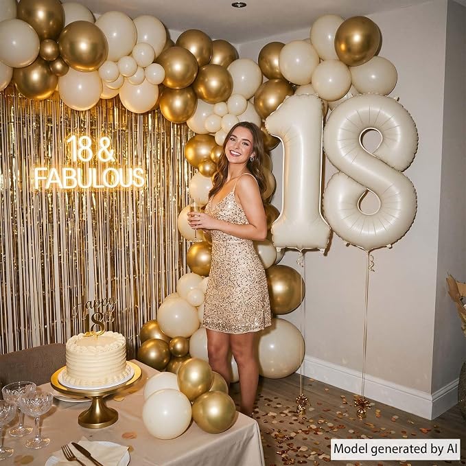 Cream Number 18 Balloon 40 Inch, Foil Numeral - Image 2